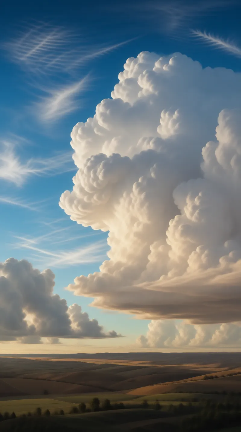 Cumulus Tower over Golden Hills Landscape