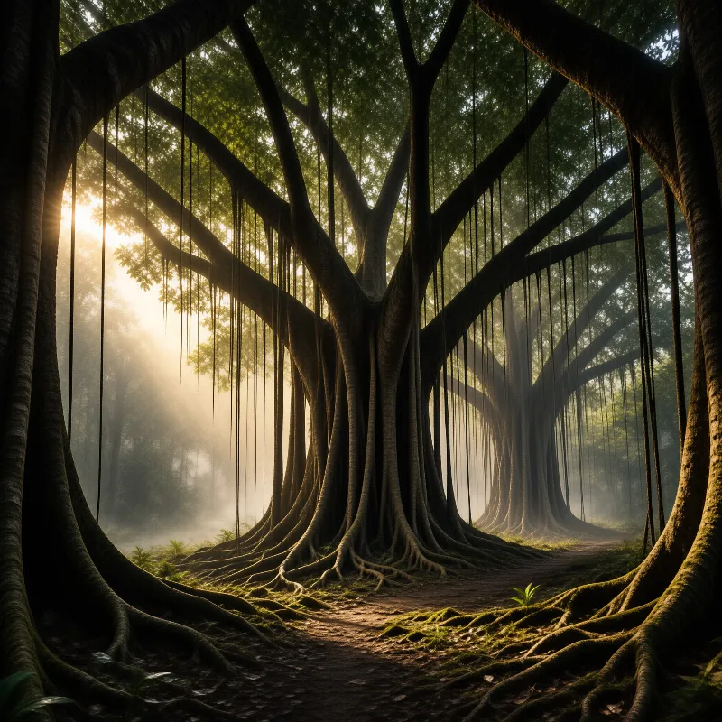 Sunlit Ancient Banyan Forest