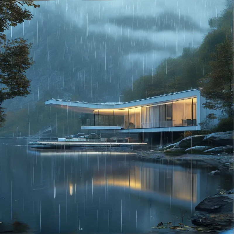 Modern House in the Rain