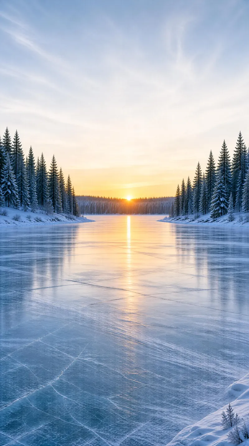 Winter Sunrise on Frozen Lake