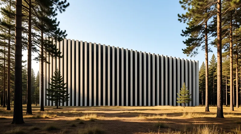Striped Building in Forest