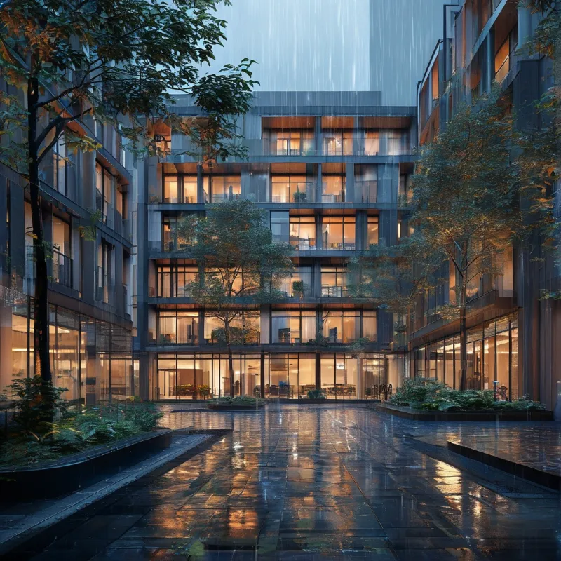 Rainy Modern Courtyard