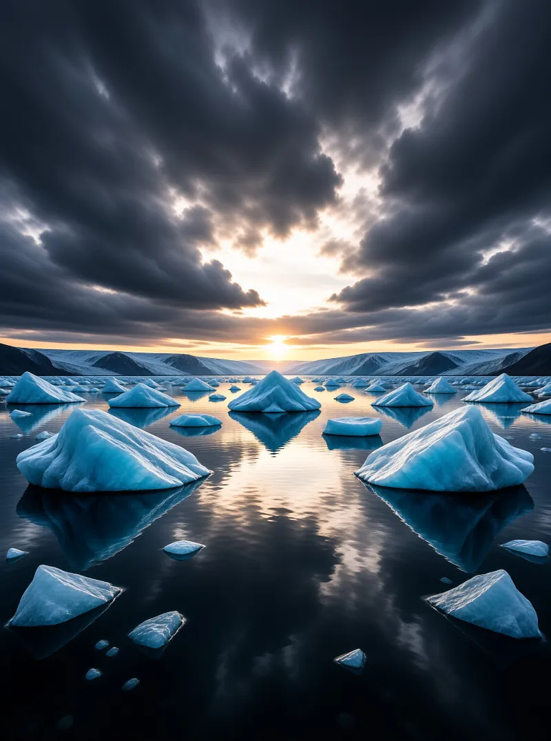 Icebergs in Golden Light