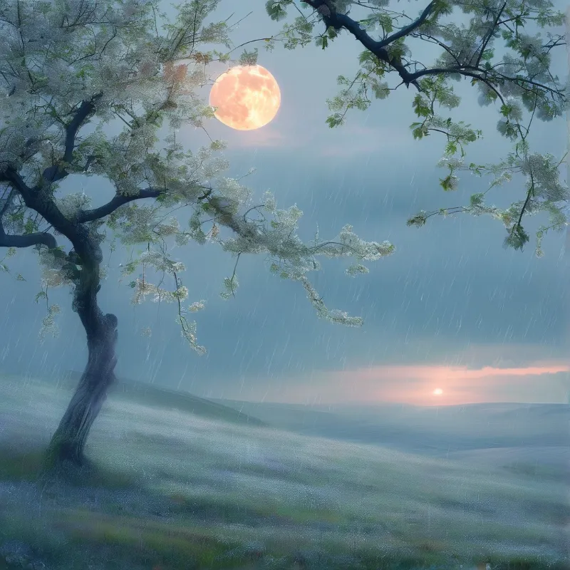 Moonlit Rainy Cherry Tree