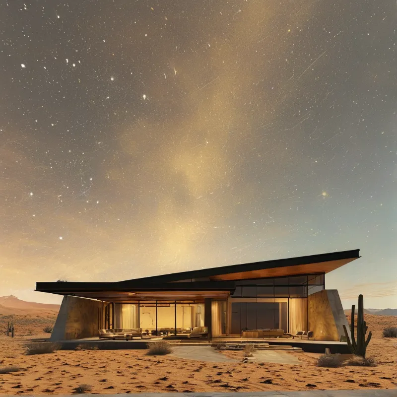 Modern Desert House at Night