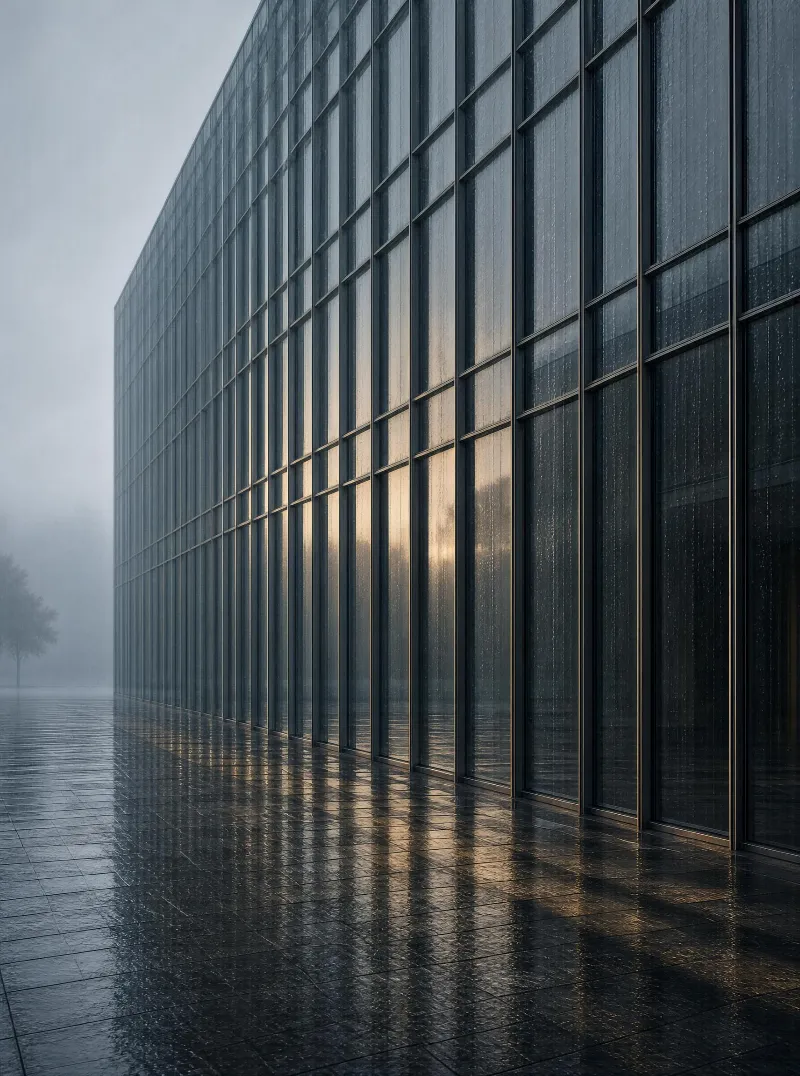 Modern Glass Facade in Mist