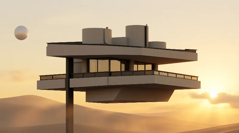 Concrete Pavilion in Desert Dusk