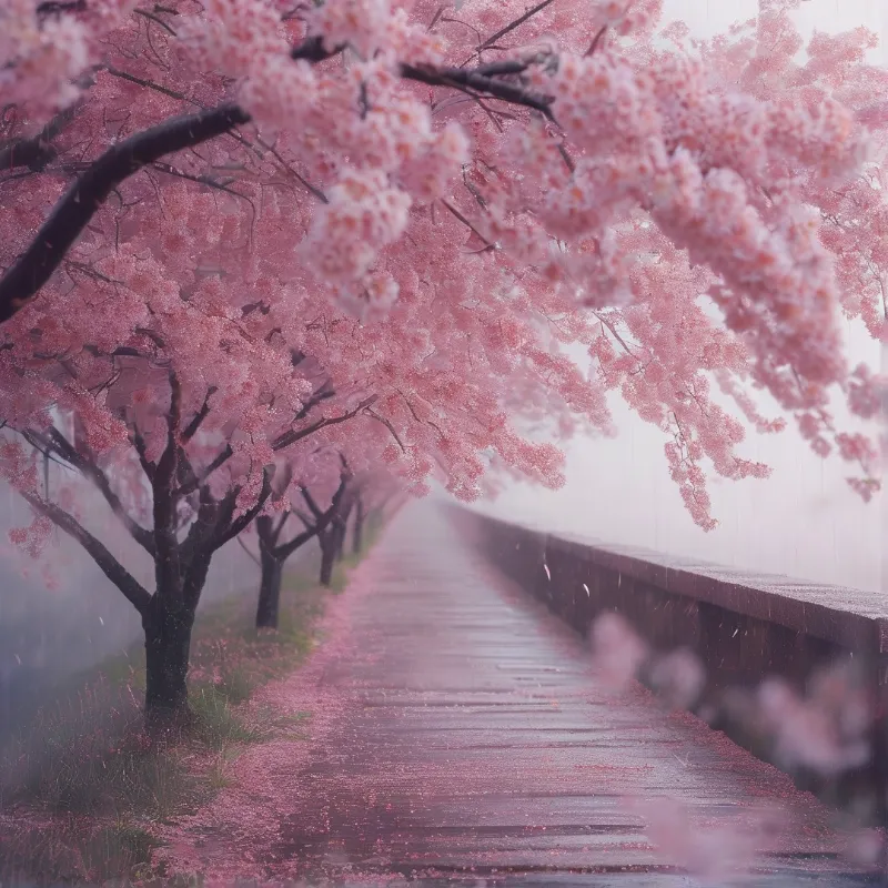 Misty Cherry Blossom Path