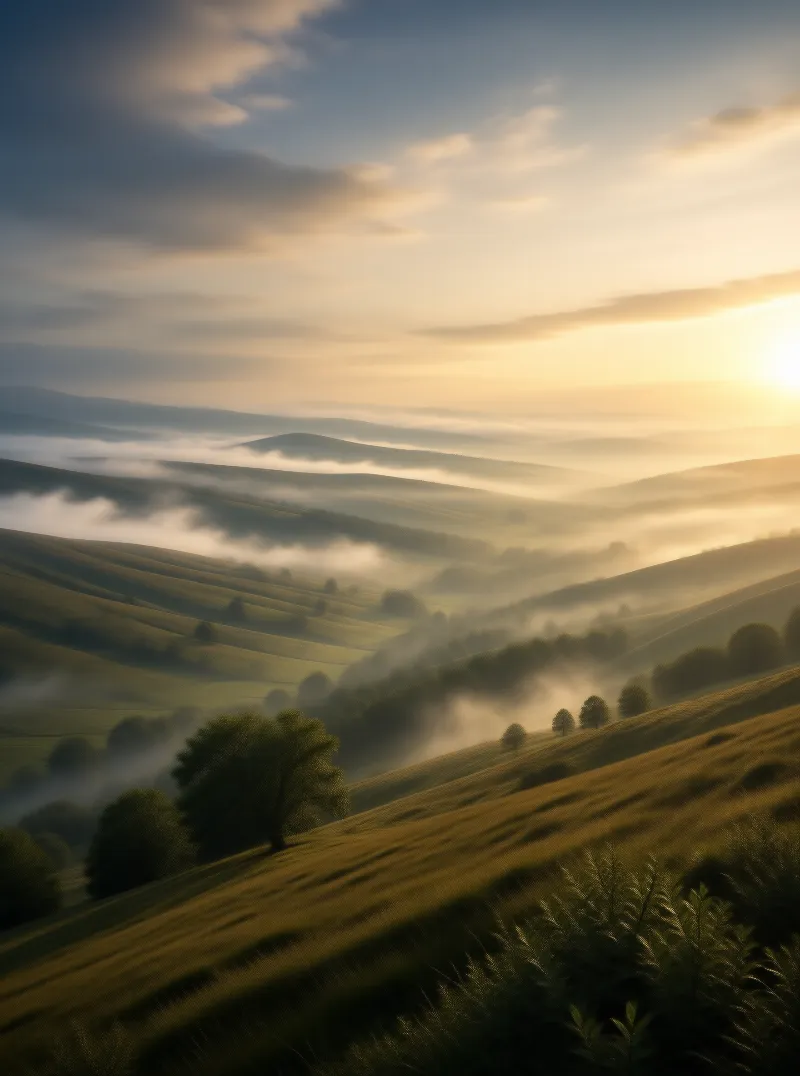 Misty Rolling Hills Landscape