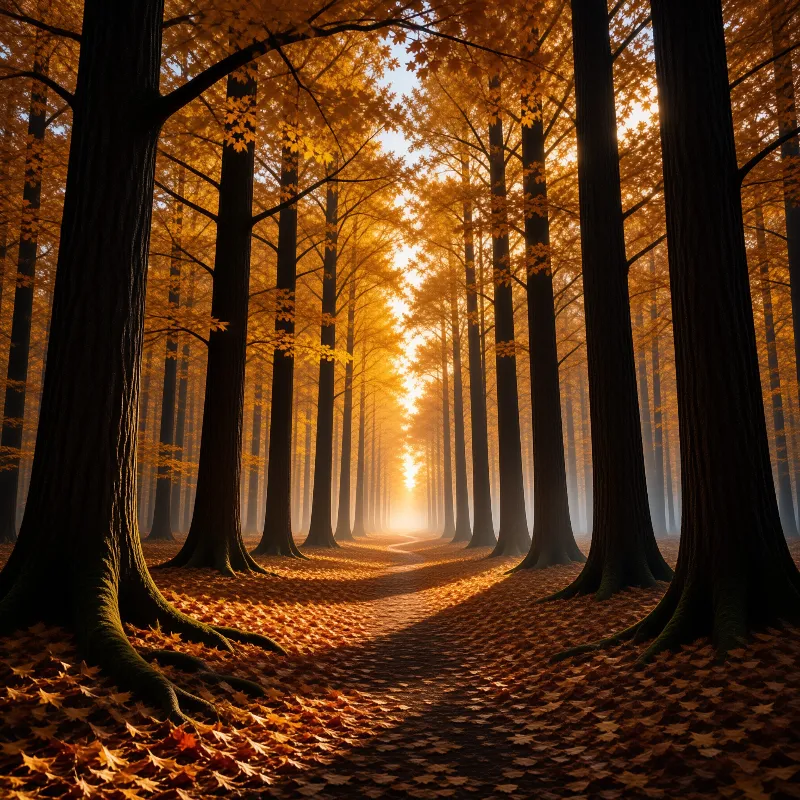 Golden Autumn Forest Path