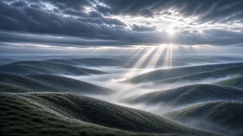 Sunbeams Over Misty Hills