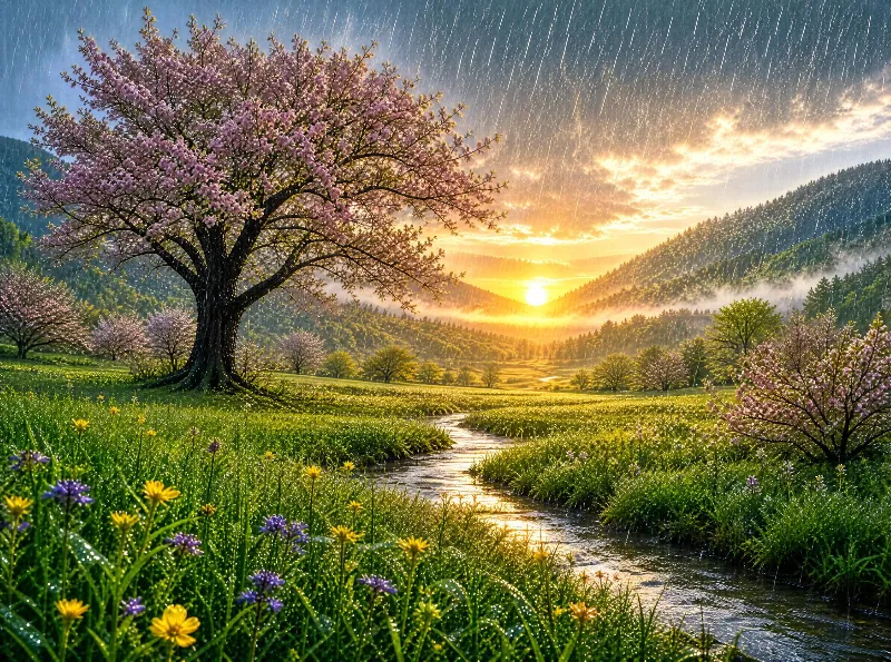 Spring Rain at Sunrise