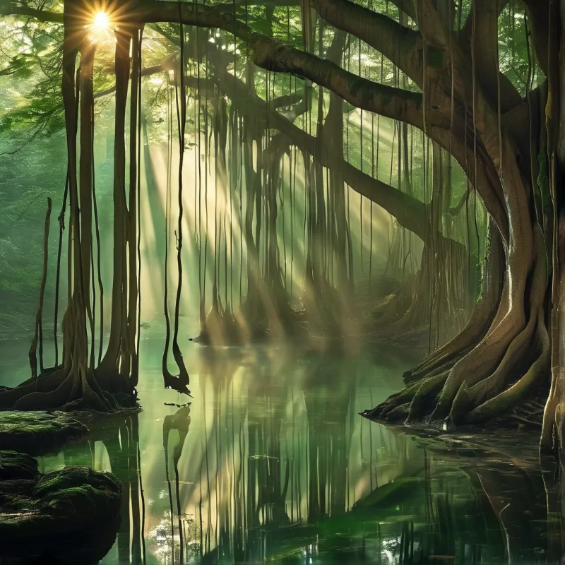 Sunlit Forest Reflection