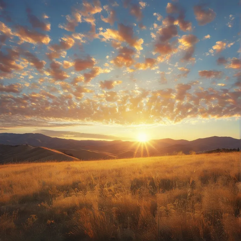 Golden Sunset Over Rolling Hills
