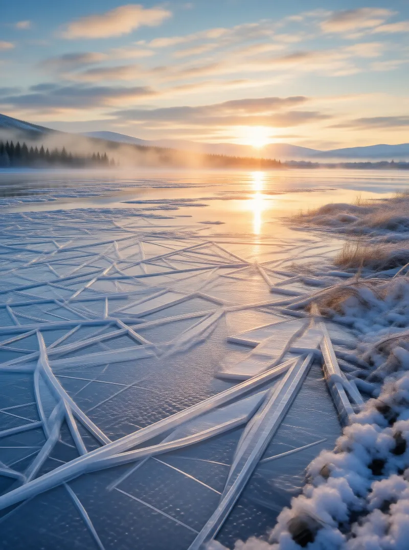 Sunrise Over Frozen Lake