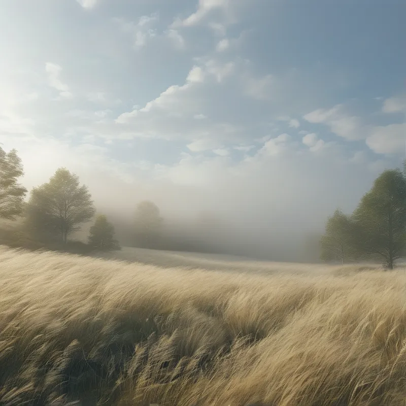 Golden Field in Morning Mist