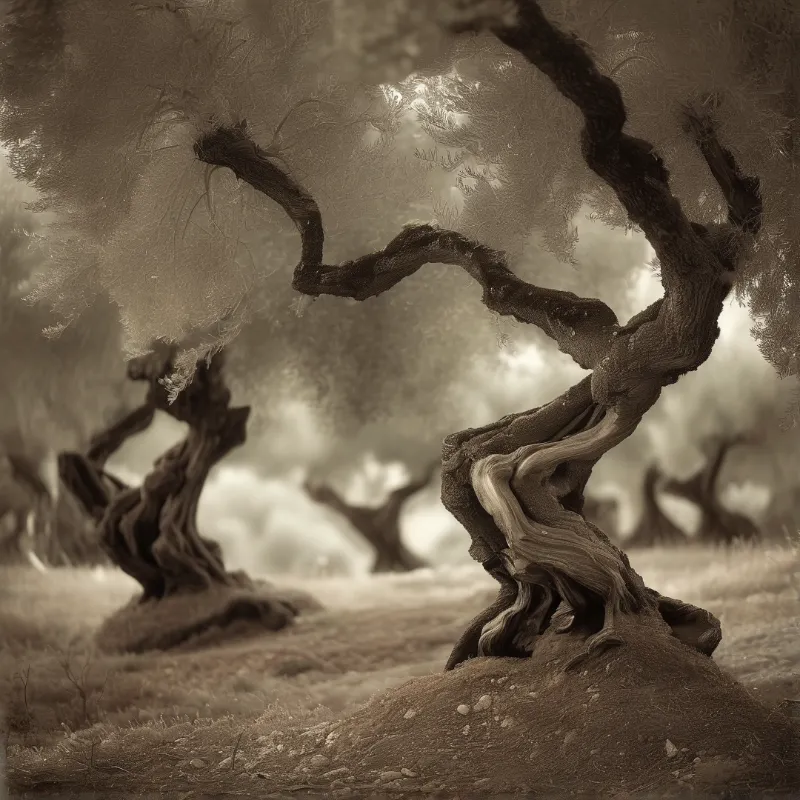 Gnarled Trees in Mist