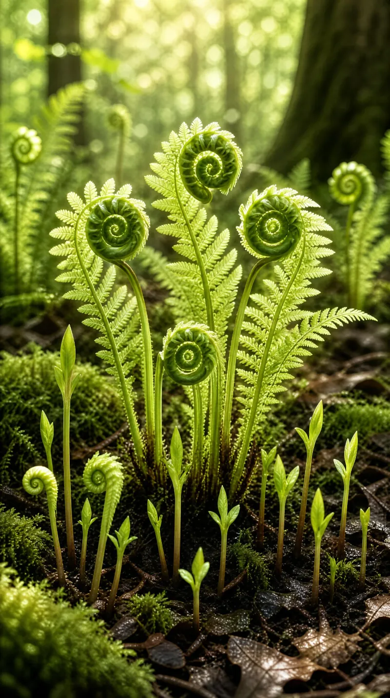 Fern Fiddleheads in Forest