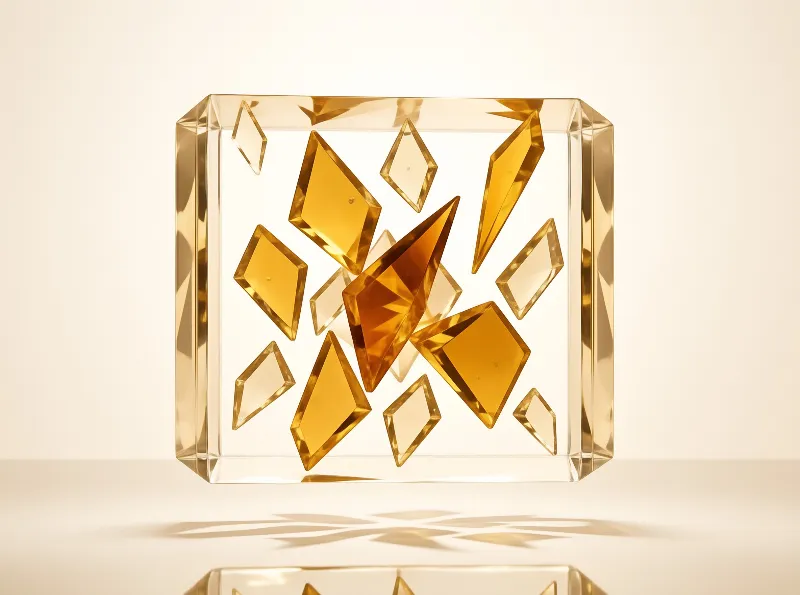 Golden Shards in Glass Cube