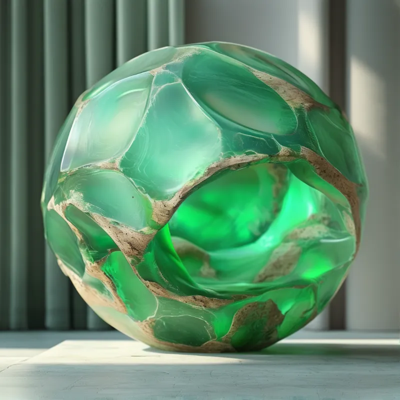 Green Glass Sphere Sculpture