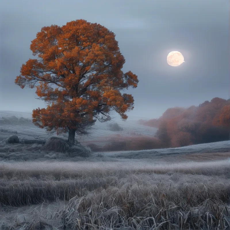 Autumn Tree Under Moonlight