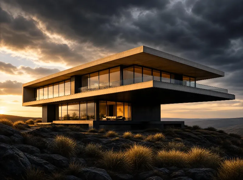 Modern Hilltop Concrete House