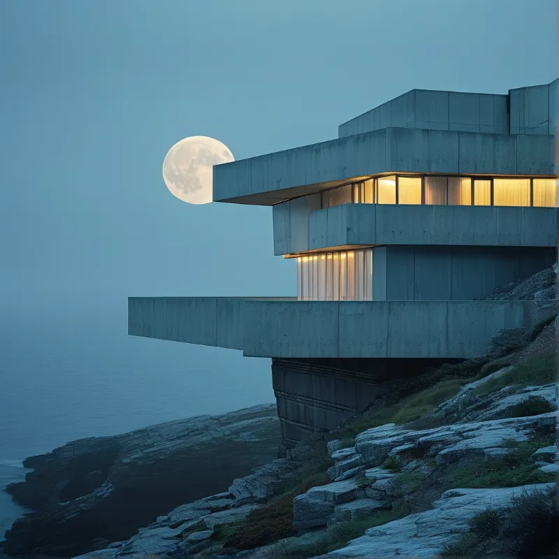 Moonlit Coastal Architecture