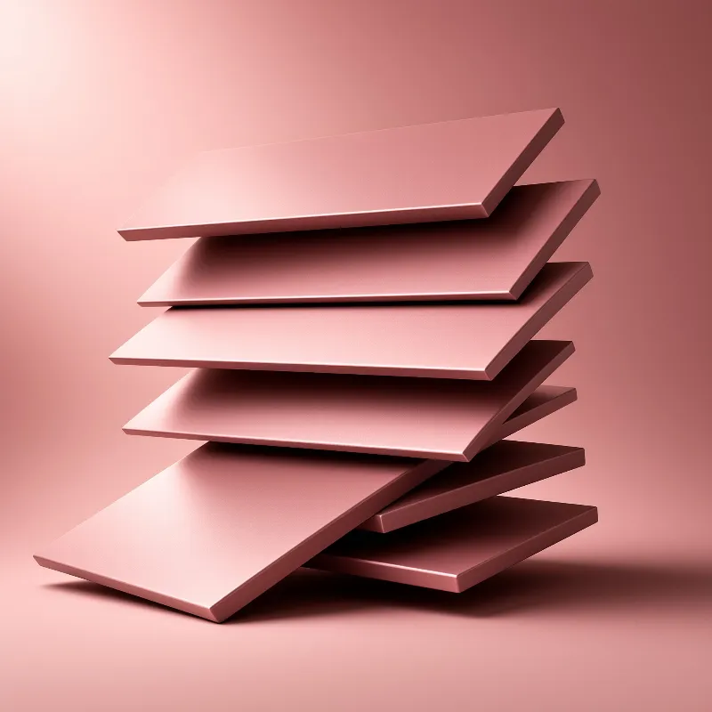 Rectangular pink slabs stack vertically casting soft shadows against a matching matte background surface.