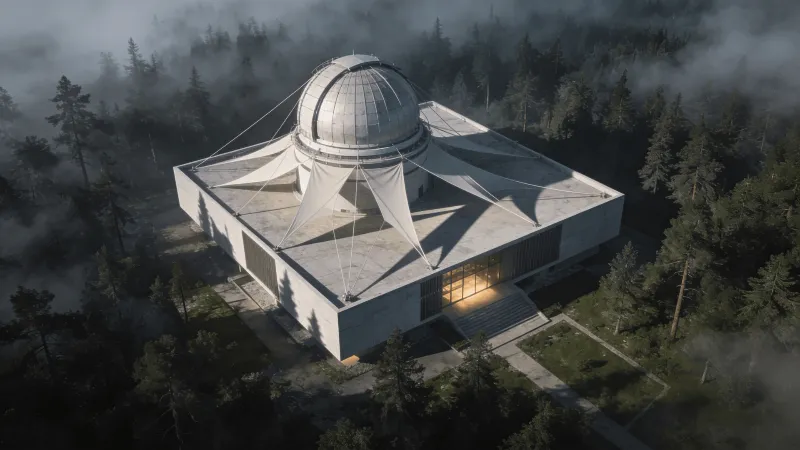Observatory with Tensile Structure — Misty Forest