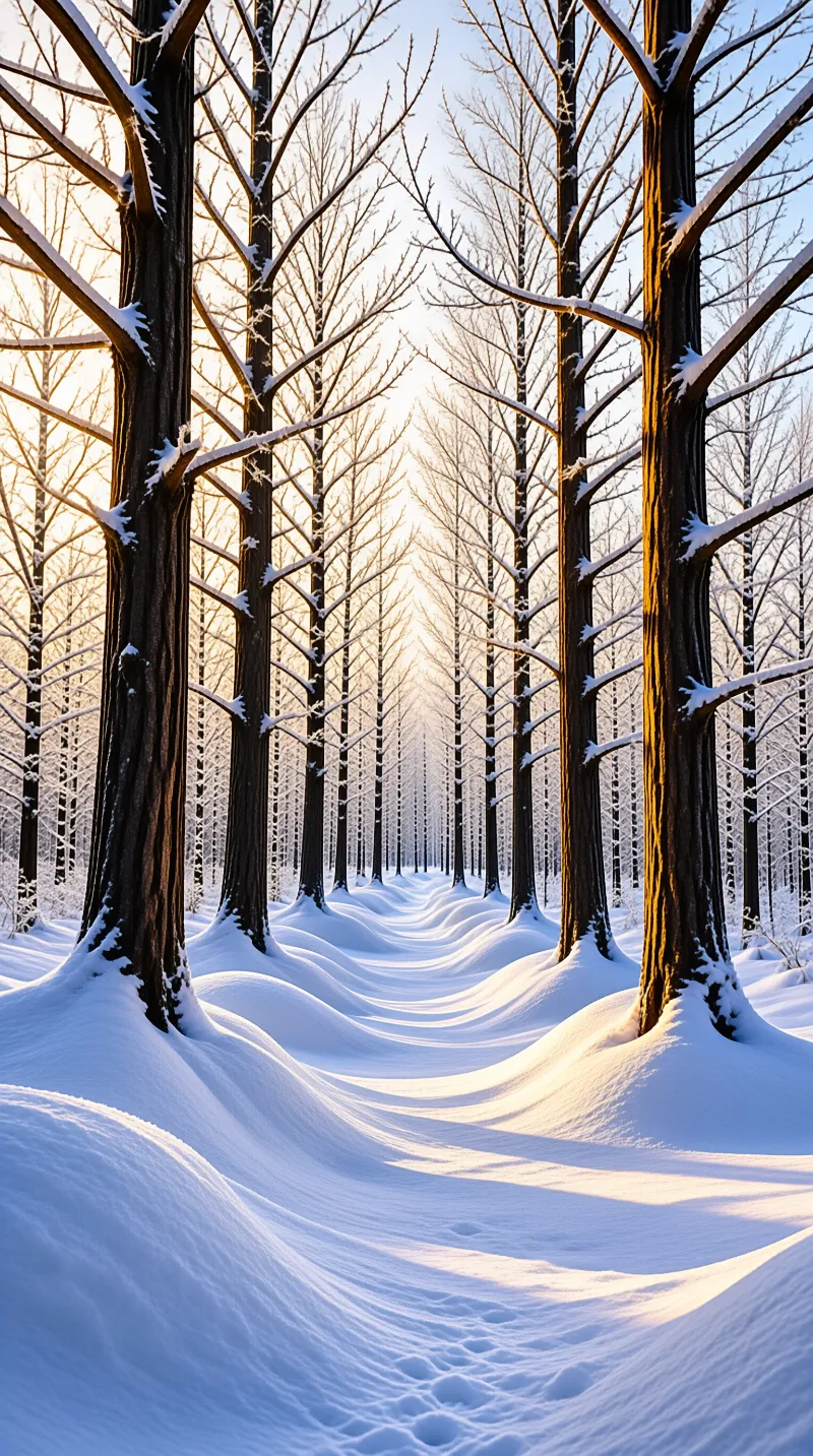 Sunlit Snowy Forest Path