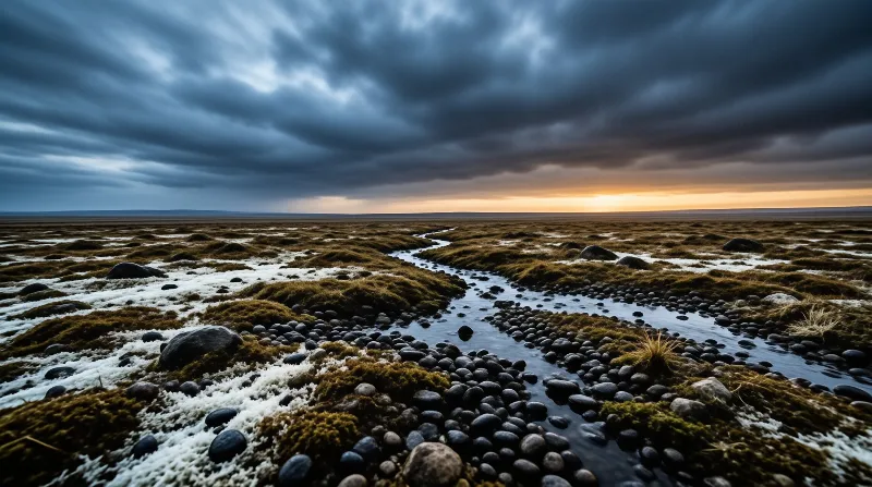 Winding Stream in Vast Land