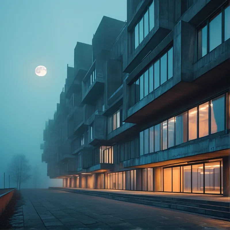 Moonlit Modern Concrete Tower