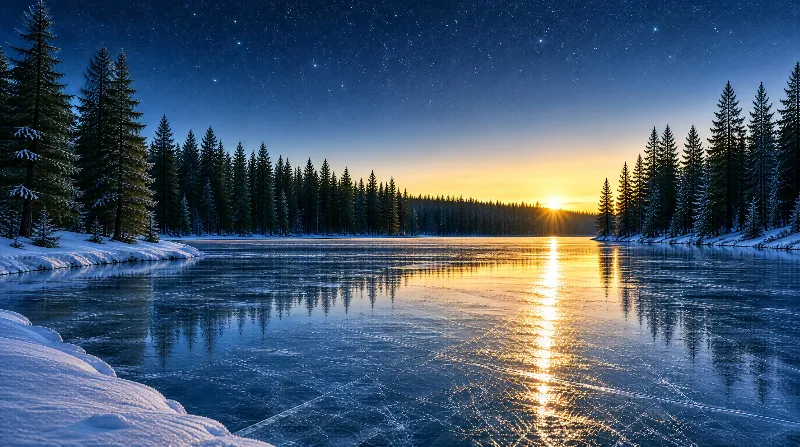Winter Lake at Sunrise