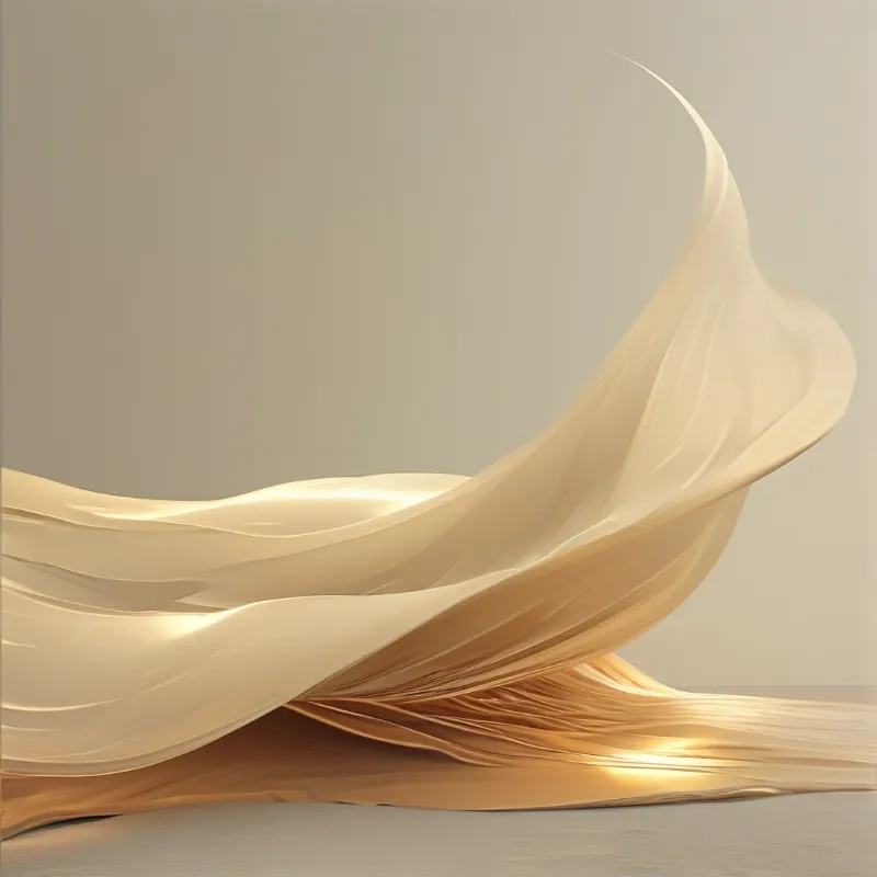 Smooth golden fabric ripples across the frame creating elegant curves under soft illumination.