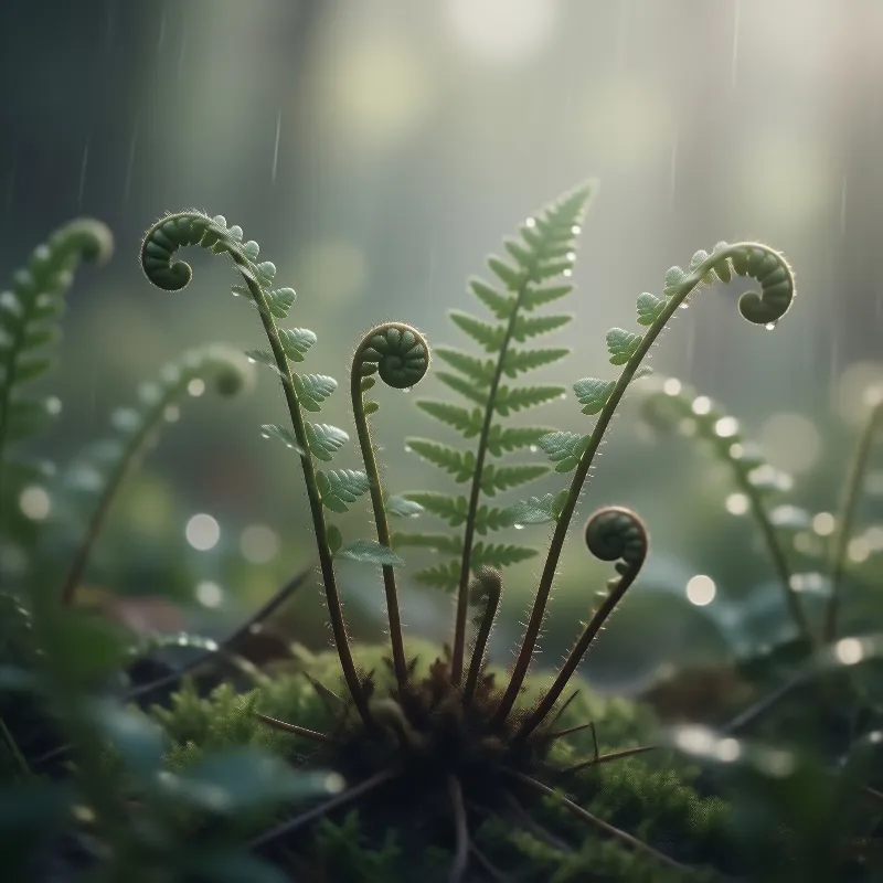 Unfurling Ferns in Mist