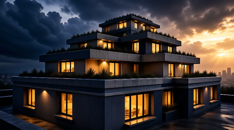 Modern House at Sunset