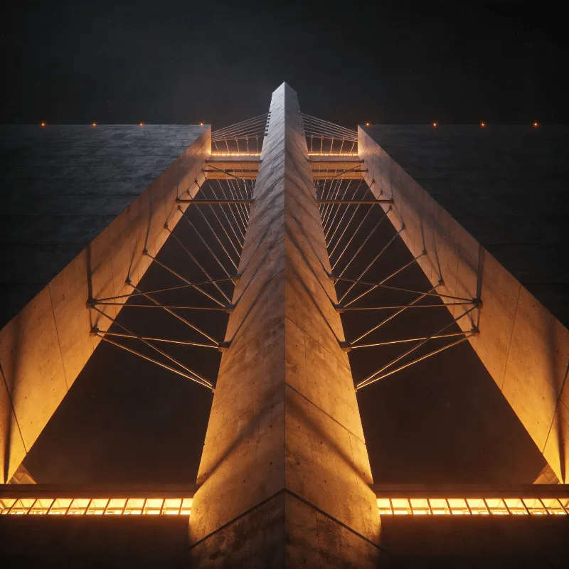 Tower in Night with Warm Lights