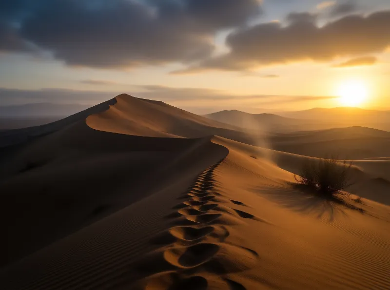 Desert Sunset with Footprints