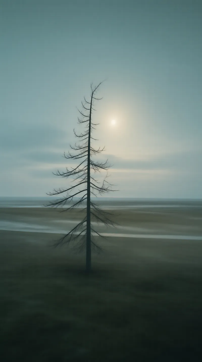 Solitary Tree in Misty Scene