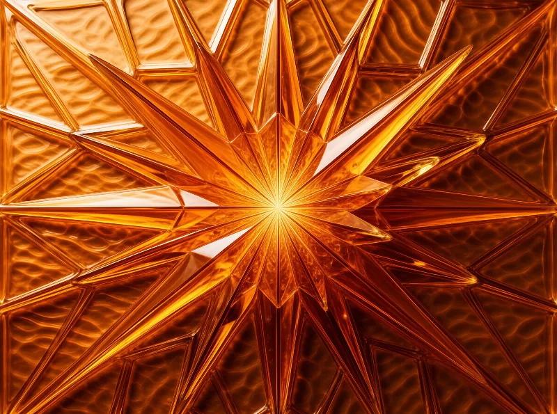 A sharp golden star shape radiates from the center against a background of warm wavy translucent amber textures with bright highlights.