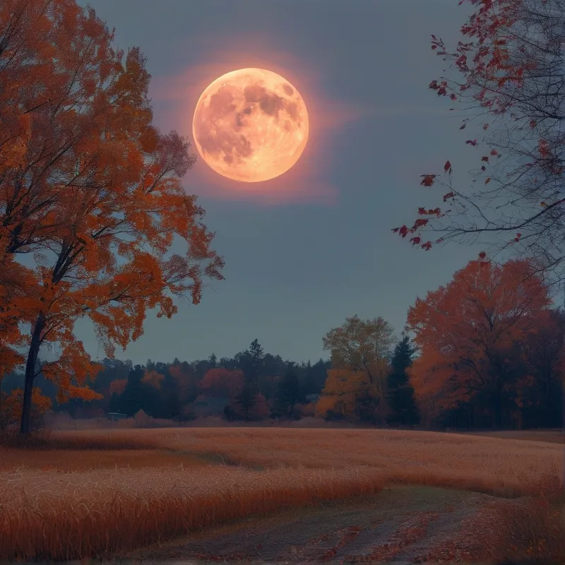 Giant Moon Over Autumn Fields