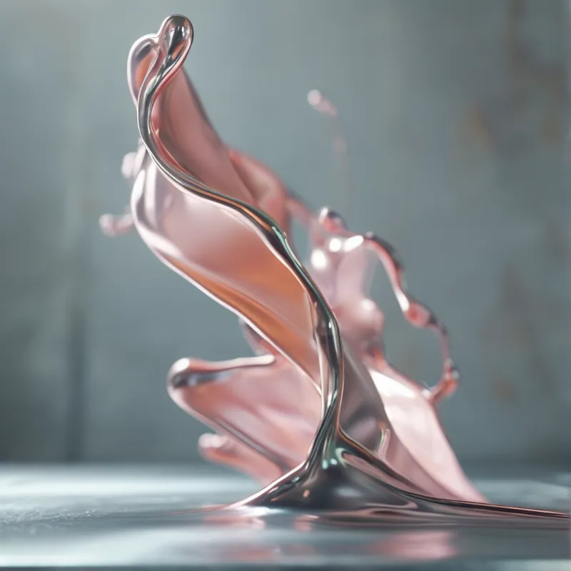 A glossy copper-colored fluid shape rises from a flat surface with a soft grey background.