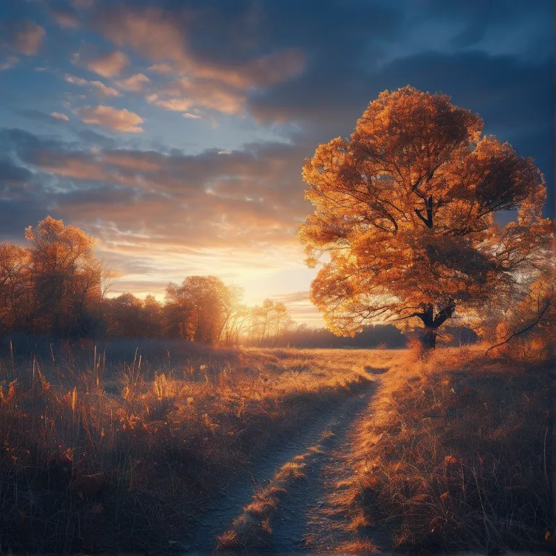 Autumn Path at Sunset