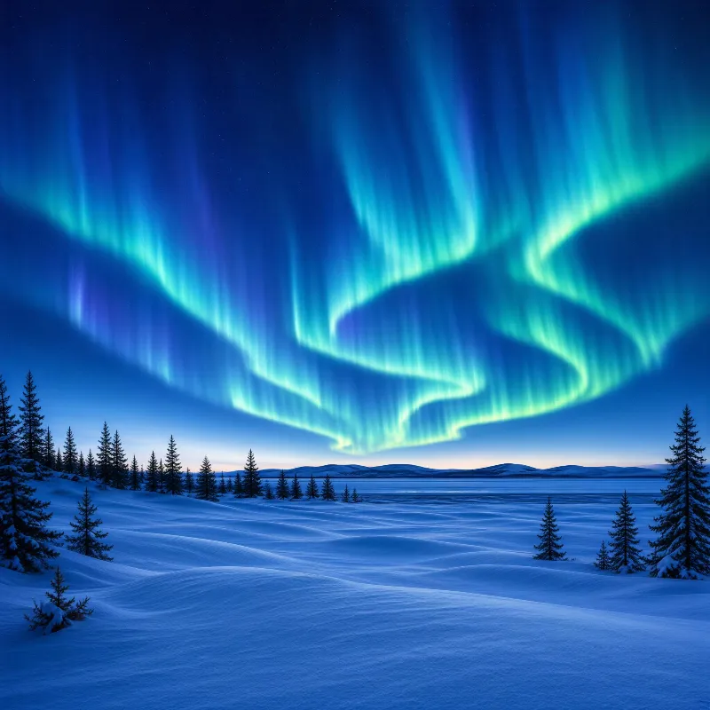 Aurora Borealis Over Snowy Landscape