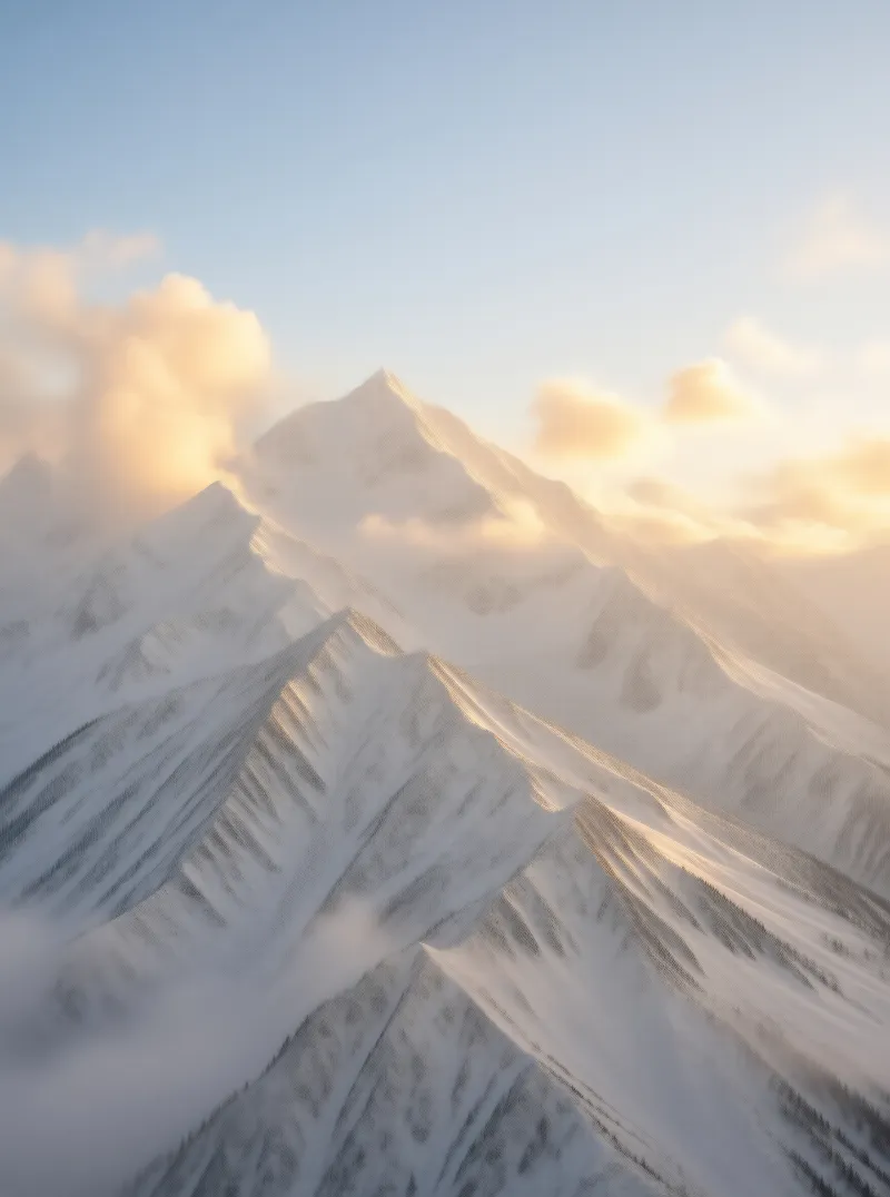 Snowy Mountain Peaks at Sunset