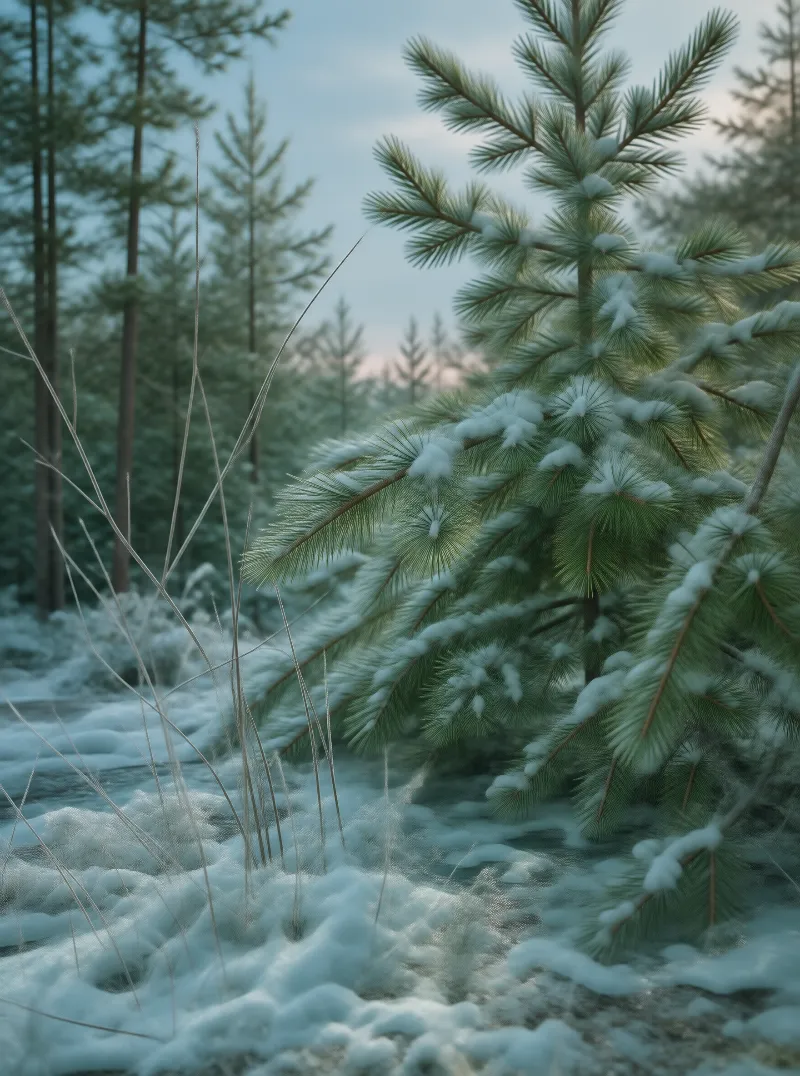 Snowy Pine Forest Scene