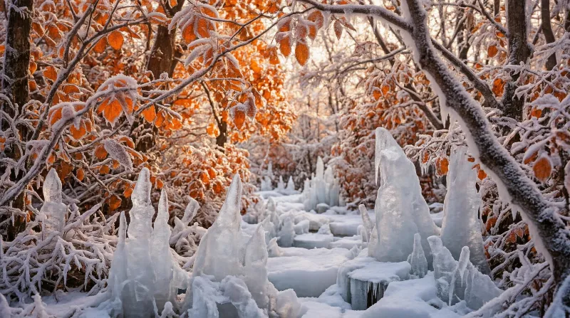 Winter Forest with Ice Formations