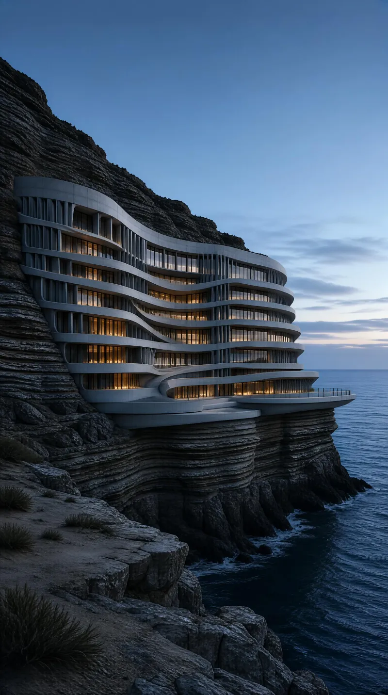 Futuristic Cliffside Ocean Hotel