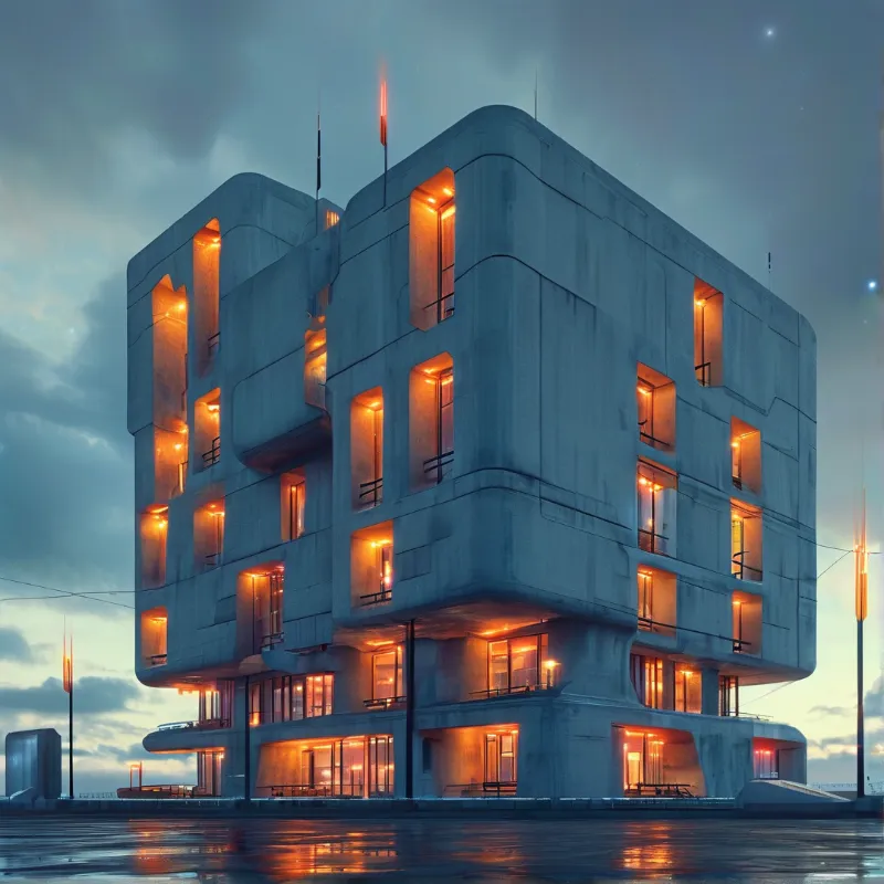 Brutalist Cube at Dusk