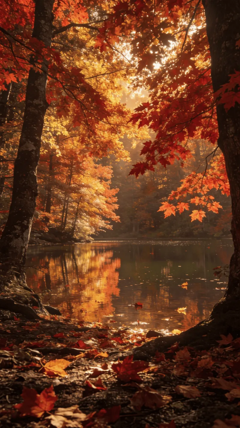 Fallen Leaves in Golden Hour Light